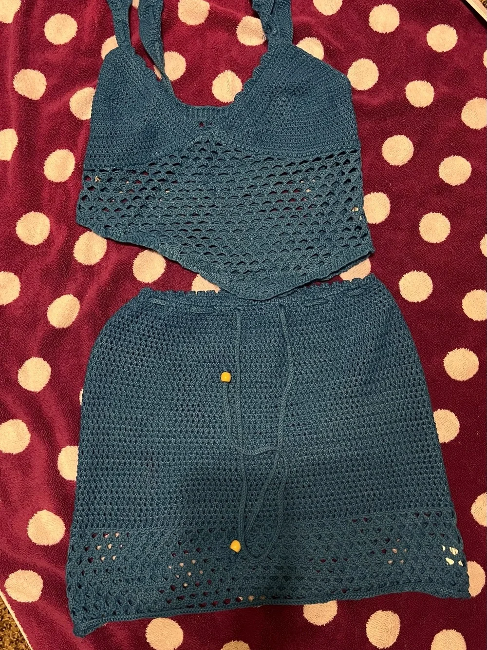 Handmade Crochet Two-Piece Set in Teal